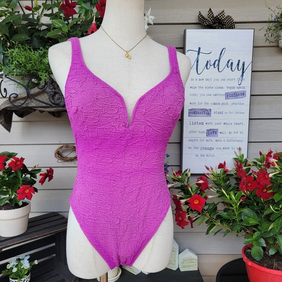 LA BLANCA ♡ Absolutely Gorgeous Vintage Purple 1pc Padded Bralette Swimsuit 10 - Picture 1 of 15